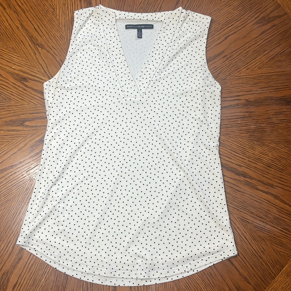White House Black Market • Cream Black Polka Dots Sleeveless Blouse